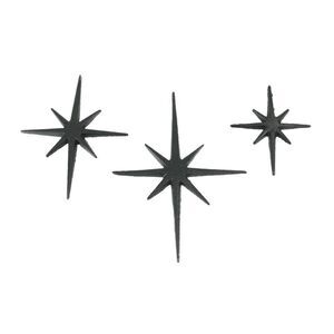 Set of 3 Black Cast Iron 8 Pointed Starburst Wall Hangings Mid Century Stars